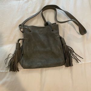 All Saints gray suede crossbody bag